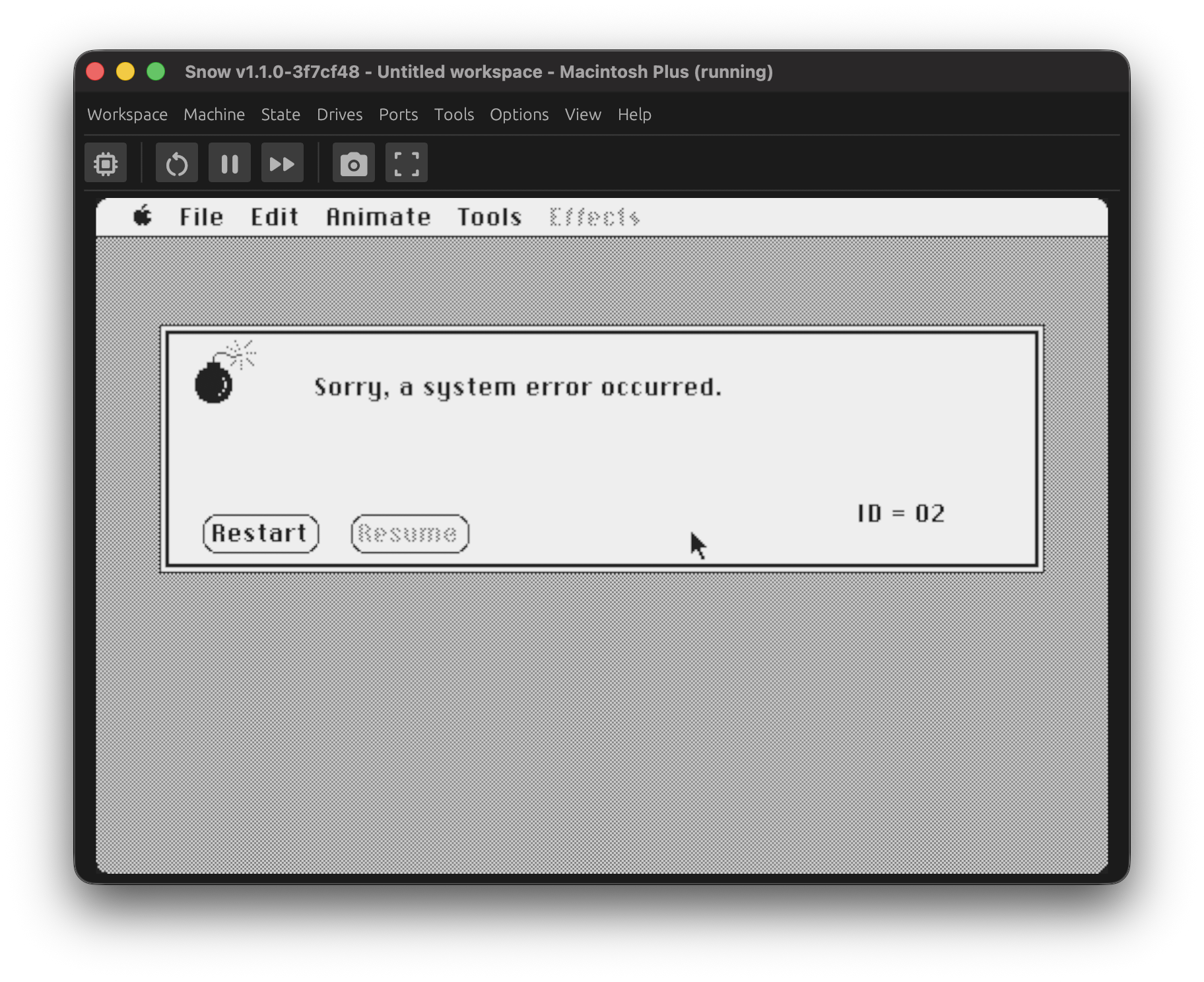 Snow showing an address error